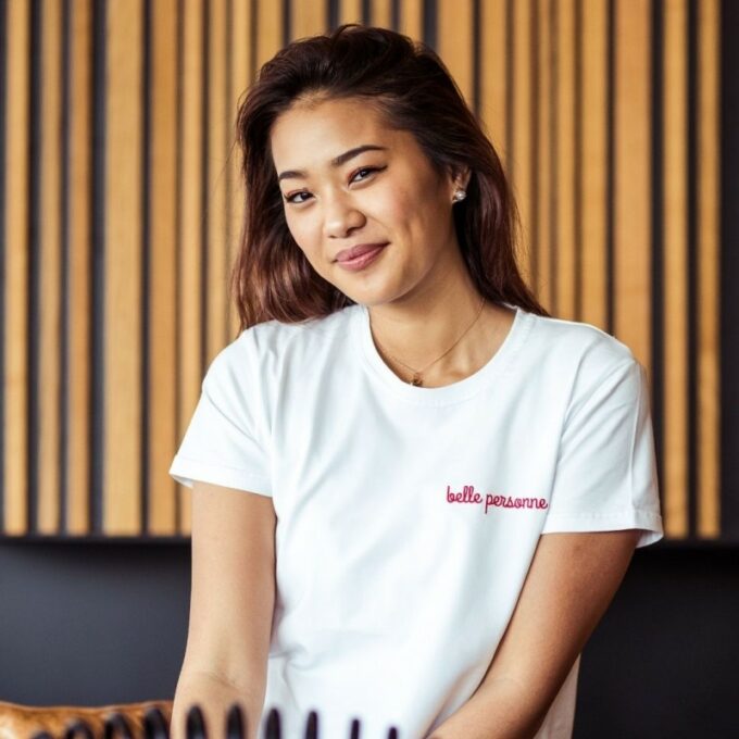 T-shirt blanc - broderie rouge Belle personne