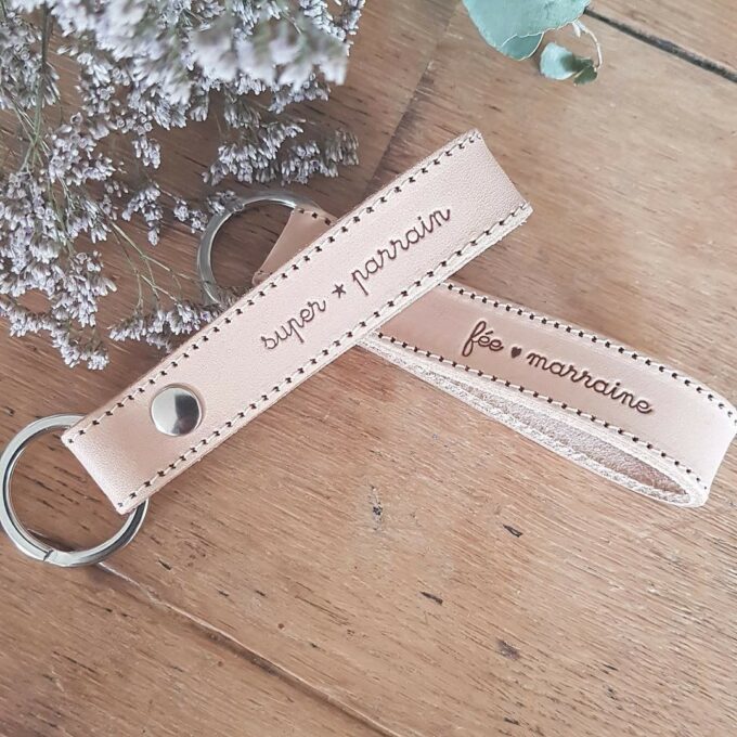 Porte-clefs cuir Super parrain  - Marcel & Lily