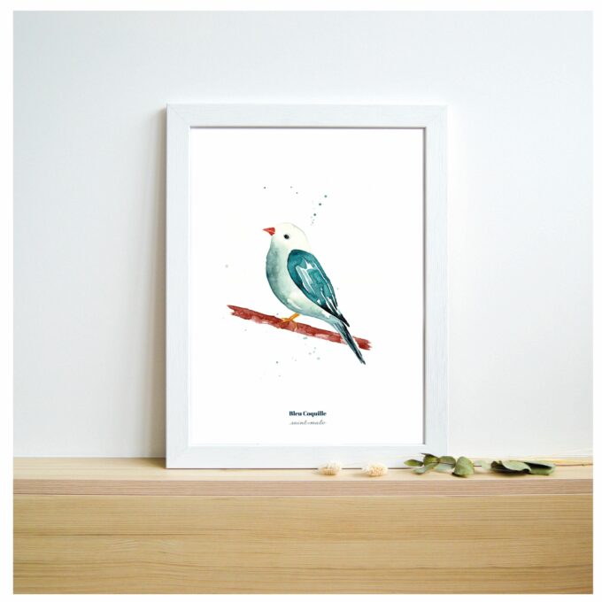 L’oiseau bleu -   Affiche A4  Bleu Coquille